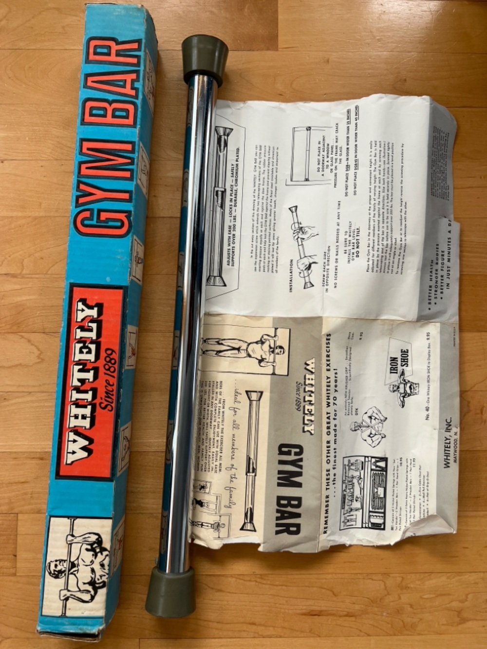 🏋️Vintage Whitely Gym Bar 21" Home Fitness Mid-Century Original Box Instructions